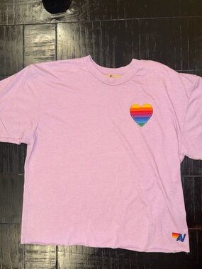 Aviator Nation Lavender Tee with Rainbow Heart Graphic size M